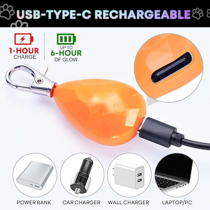 2-Pack Rechargeable Dog Light, Dog Collar Light,Waterproof,3 Modes LED Dog Safety Lights,Multiple Color Options,Clip On Collar, Leash or Harness，Night Light for Running,Walking(White&Orange) - Image 3