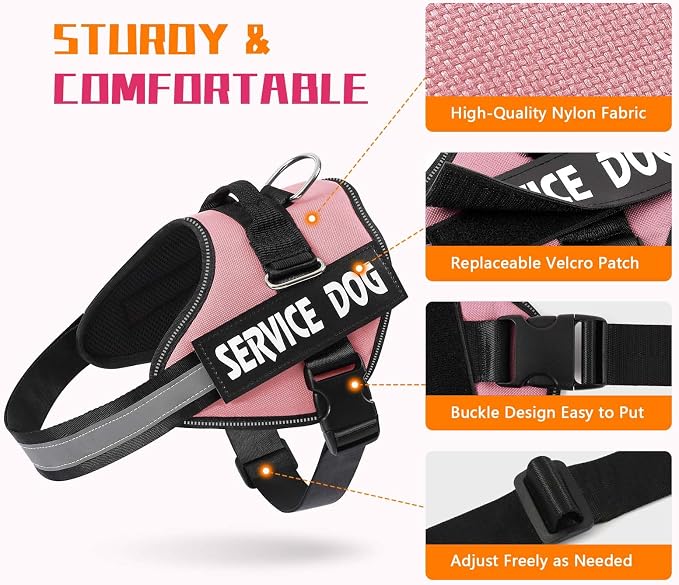 MUMUPET Service Dog Harness, No Pull & Reflective Pet Vest, Pink, M | Easy Control Handle, Soft & Breathable Padding, Adjustable Fit for Small to Large Dogs, 2 Removable Patches - Image 2