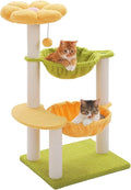 37.4" Flower Cat Tree with 2 Hammocks & 6 Sisal Posts, Yellow | Flower top perch, 2 spacious hammocks, 6 sisal posts, Cute small tower, For indoor kittens, Sturdy build by MUTTROS
