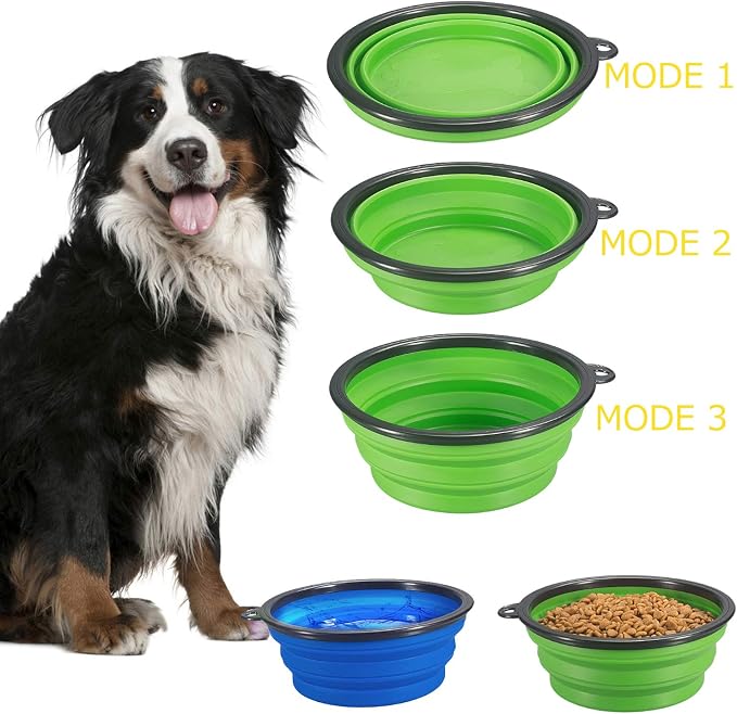 Comsun 2-Pack Collapsible Dog Bowl, Foldable Expandable Cup Dish for Pet | Cat Food Water Feeding Portable Travel Bowl Blue and Green - Image 4