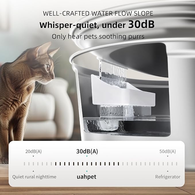 uahpet Wireless Cat Water Fountain Stainless Steel Pro, External Pump Battery Operated Pet Waterer, Dog Drinking Dispenser with Water Level Window, 67oz/2L - Image 8