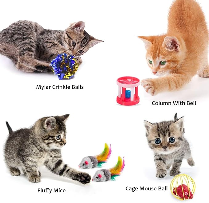 AILUKI 35PCS Cat Toys Variety Pack for Indoor Cats, Kitten Toys Cat Tunnel | Kitten Toys for Indoor Kittens Cat Toy Bundle Set with Feather Wand, Plush Mice, Crinkle Balls & Interactive Cat Toys Bundle - Image 5