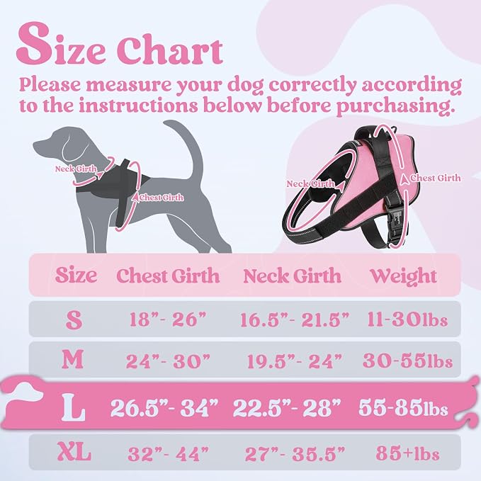 rabbitgoo No Pull No Choke Pet Vest, Adjustable Pet Harness with Molle | Large Sized Dog Harness, Reflective, Easy Wearing with One Buckle for Walking, Training, Pink, L - Image 2