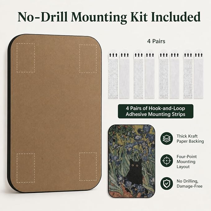 Cat Wall Scratcher, Art Cat Scratching Board for Indoor Cats | Wall Mounted Cat Scratch Pad, Water-Based Ink, Hook&Loop Strips, Floor or Wall Use, 16.7x11x1 Inch, Irises - Image 4