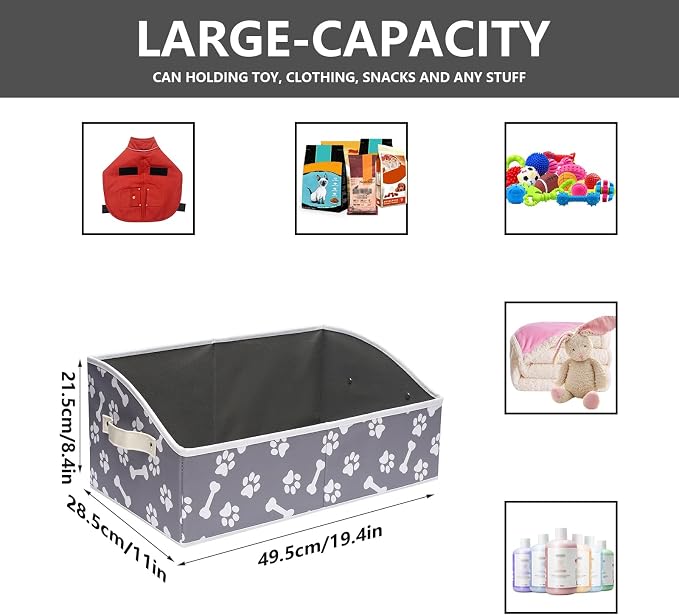 Morezi Linen-cotton blend dog toy basket and dog toy box, dog toy basket storage - Perfect for organizing pet toys, blankets, leashes, chew toys - Bone Paw - Image 3