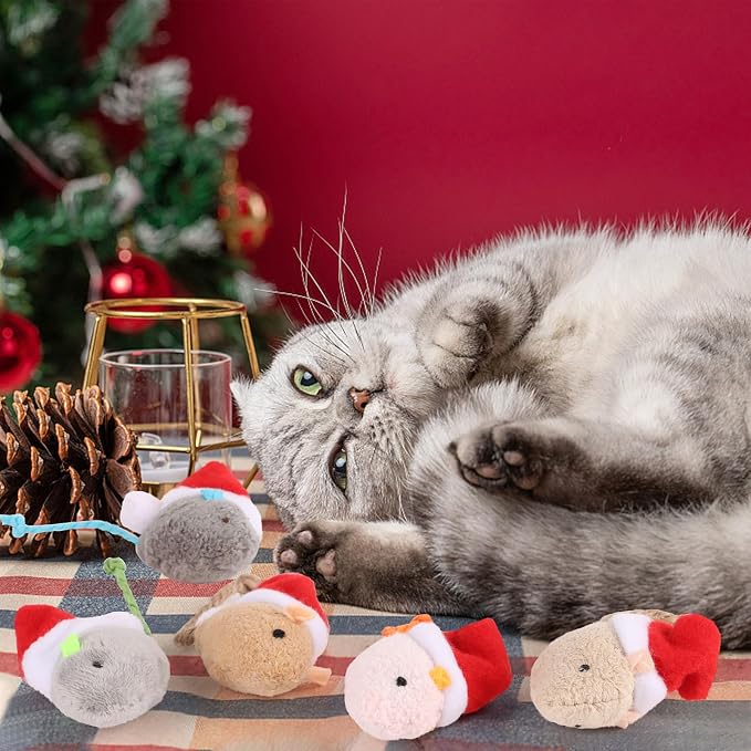 FOIMAS 6pcs Christmas Catnip Toys,Xmas Cat Toys Plush Mouse Interactive Chew Bite Toys for Cat Kitten Indoor - Image 6