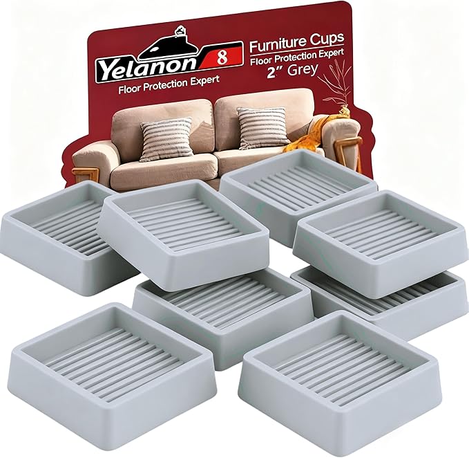 Furniture Coasters,8 Pcs 2” Furniture Caster Cups - Non Slip Furniture Pads Hardwoods Floors - Non Skid Furniture Grippers, Rubber Furniture Feet, Anti Slide Floor Protector for Bed Couch Stoppers by Yelanon
