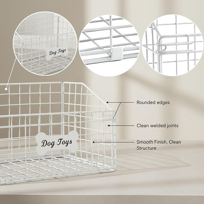 Dog Toy Bin-Dog Toy Basket-Metal Storage Box-Chew-Proof Dog Food Toy Storage Container-Dog Storage Organizer-For Puppy Leash,Accessories,Blanket Food Storage Container-(White) - Image 4