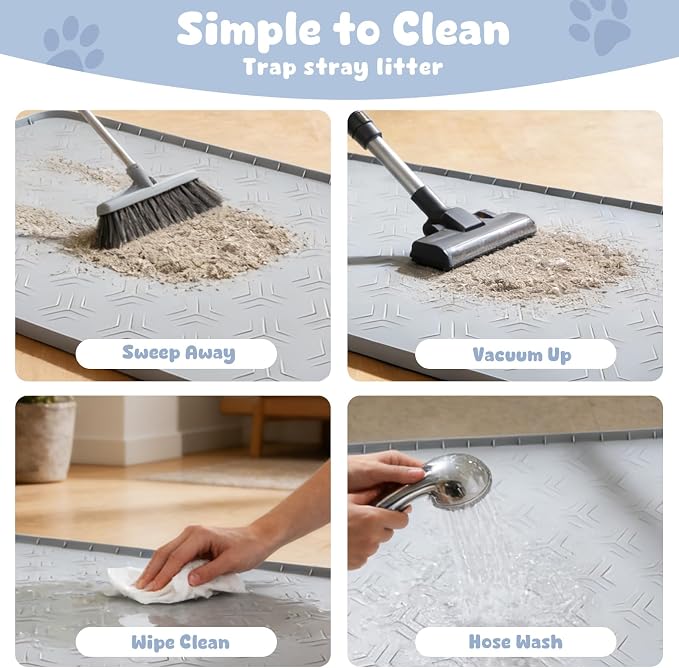 Cat Litter Box Mat, 40"*28" Large Silicone Cat Litter Trapping Mat | Non-Slip Gray Kitty Litter Mat for Indoor Cats, Waterproof Pet Food Mats Easy to Clean & Soft on Kitty Paws - Image 3