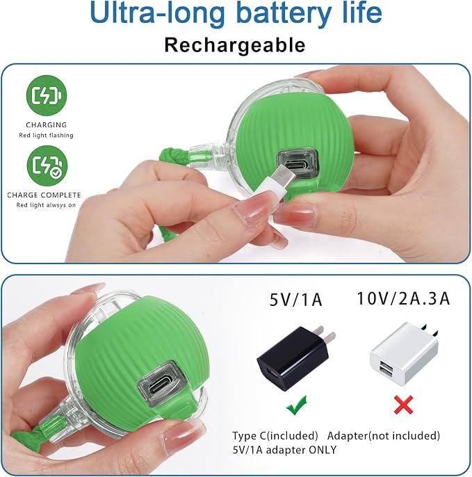 Interactive cat Toys for Indoor Cats, Speedy Tail 3.0 Cat Toy, Motion Activate cat Toy Ball，Automatic Toys for Bored Indoor Cats, Speedy Tail 2.0 Cat Toy, Rechargeabl(Green) - Image 5