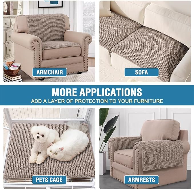 H.VERSAILTEX Plush Chenille Couch Armrest Cover 2 Packs Thick and Soft Sofa Covers Furniture Protector Cover for Pets (27.5" x 27.5", Cuban Sand) - Image 5