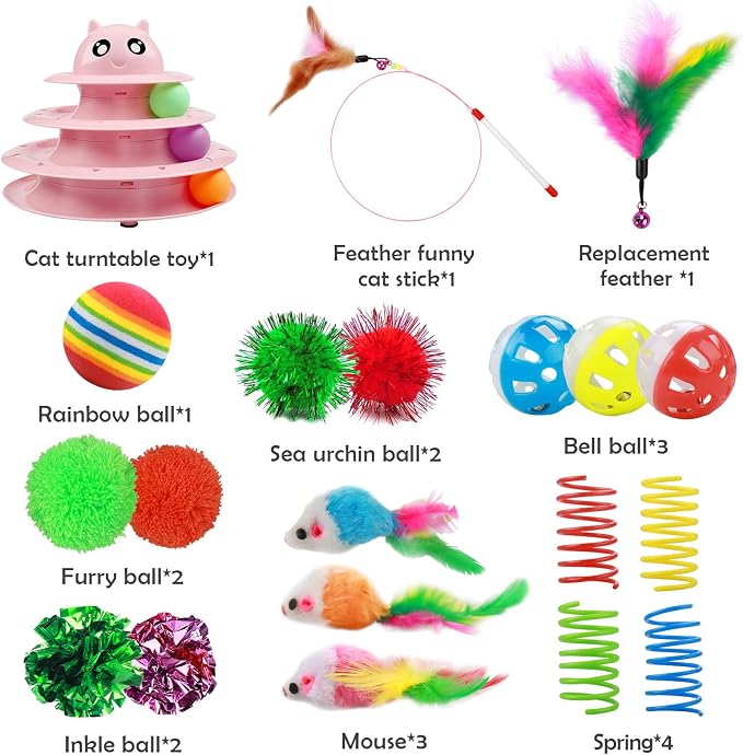 UPSKY 20 PCS Cat Toys Set with Teaser, Mice, Spring, and Various Ball Toys | Puzzle Kitten Toys, Sturdy Structure, Detachable Design, Easy to Assemble, Anti-Slip, Reduces Boredom for Indoor Cats - Image 3