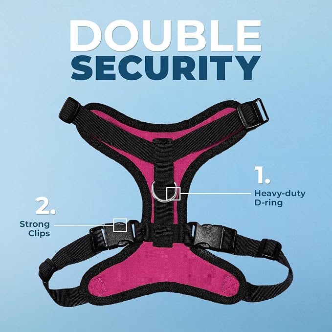 Voyager Step-in Lock Dog Harness - Fuchsia/Black Trim, Large | 20 - 25" in Chest, Adjustable, Breathable Air Mesh, Lightweight for Daily Walks, Strong Clips, Heavy Duty D-Ring - Image 2