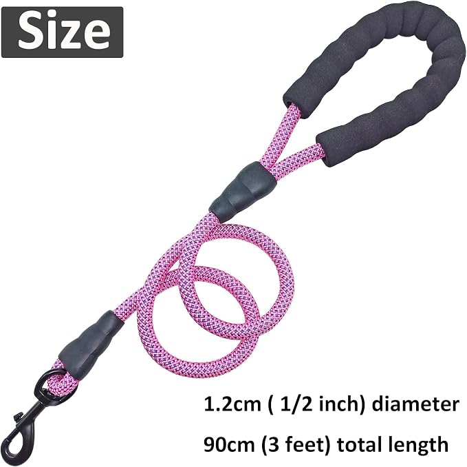 MayPaw 3FT Heavy Duty Rope Dog Leash, 6/8/10/12/15/20FT Nylon Pet Leash with Soft Padded Handle, Thick Lead Leashes for Large Medium Dogs Walking Training (Pink-Blue dot, 1/2" * 3') - Image 4