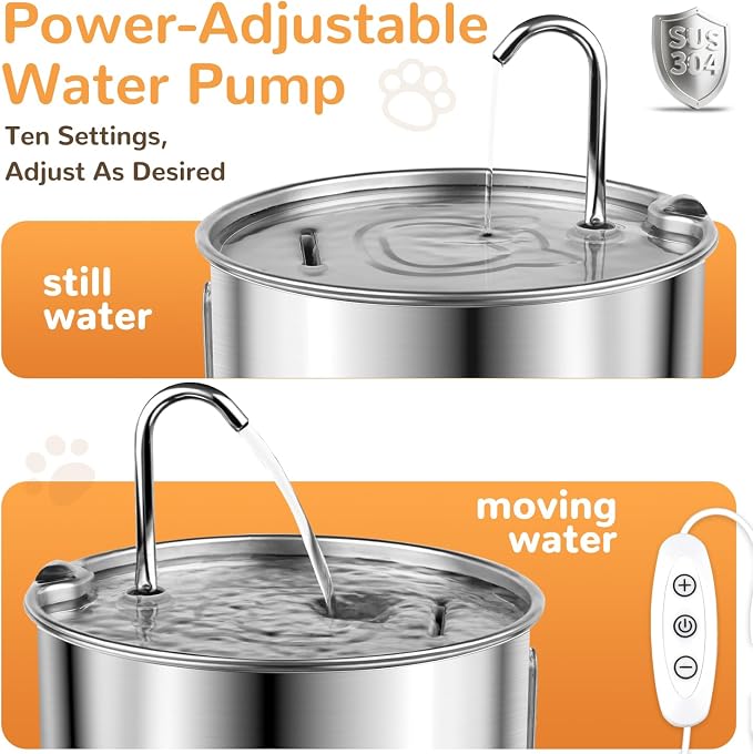 Stainless Steel Cat Water Fountain, 135oz/4L, 20 Filters | Ultra-Quiet Automatic Dog Water Dispenser with Adjustable Pump and 3 Flow Modes for Cats, Dogs, Multiple Pets - Image 2