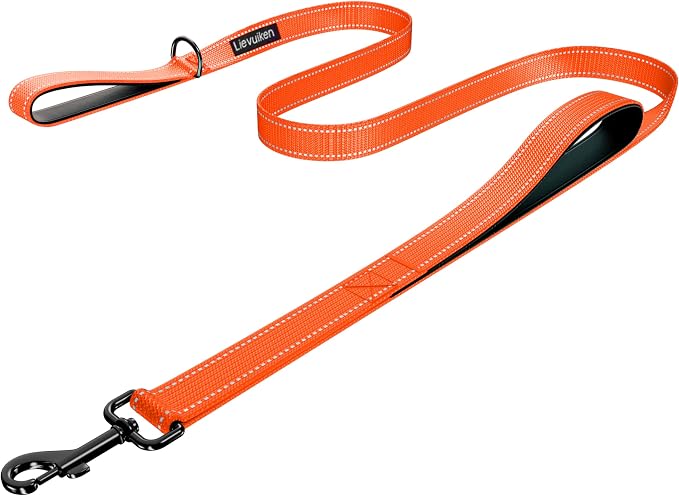 Dog Leash 5ft Long,Double Handle Dog Leash for Control Training | Heavy Duty Dog Leads with Traffic Padded Handles, Reflective Leashes for Small Medium Large Dogs(5ft, Orange) by LIEVUIKEN