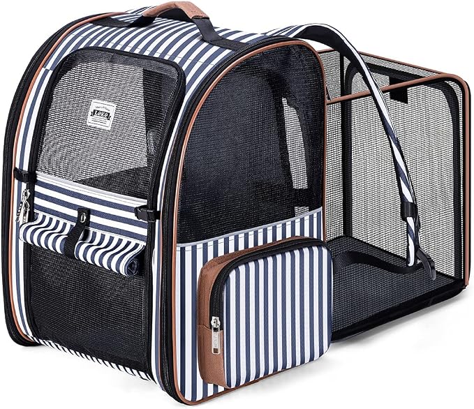 Large Cat Backpack Carrier Expandable Pet Carrier Backpack for Small Dogs Medium Cats Fit Up to 18 Lbs, Dog Carrier Backpack,Puppy Backpack Carrier, Striped by LEKEBOBOR