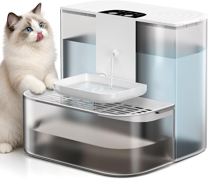 CZPET 4.5L Wireless Cat Water Fountain No Filters | Wastewater Separation, Rechargeable, Ultra Quiet, Automatic Pet Water Fountain for Cats & Small Dogs by CZPET