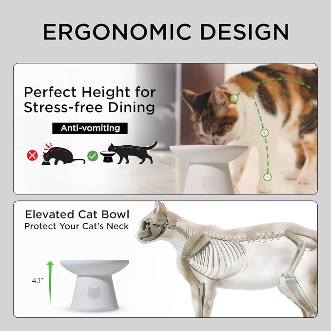 Necoichi BPA-Free Extra-Wide Elevated Cat Food Bowls, 2-Pack (Classic) - Image 3