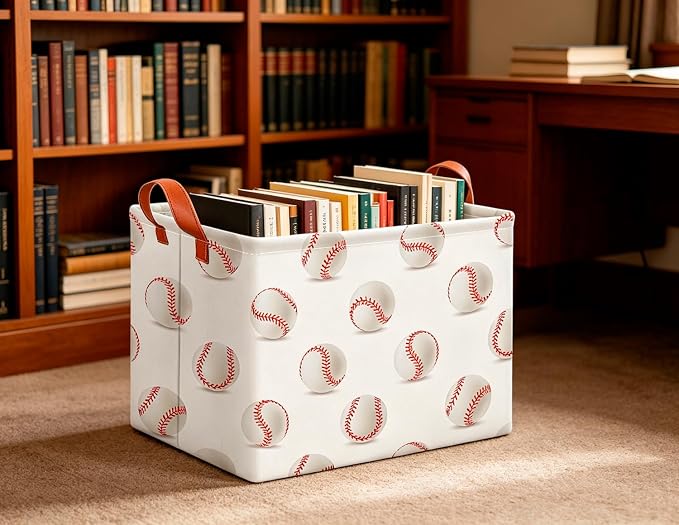 CLOCOR Rectangular Storage Basket,Collapsible Fabric Storage Container,Gift Basket(Baseball) - Image 3