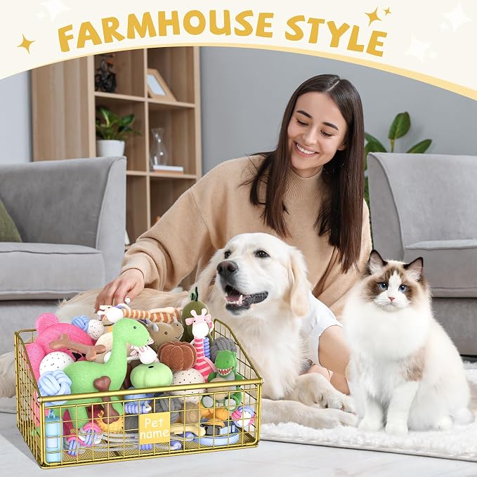 Kaiferty Indestructible Dog Toy basket, Medium Toy Box for Dogs,Pet Toy Bin Dog Metal Basket for Toys, Toy Storage Organizer, Toy Box for Living Room Area (Gold) - Image 6