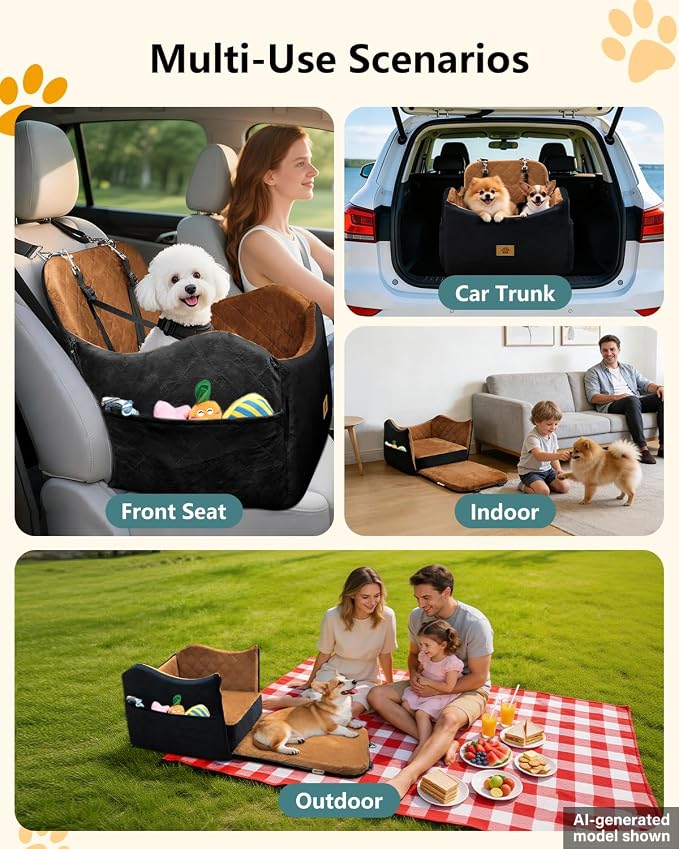 Dog Car Seat for Smal Dogs Up to 35lb,Machine Washable Dog Booster Car Seat | 2-in-1 Design, Dog Car Bed Fits Car Seat and home, Safety Leashes, Easy Install, Anti-Slip, Storage Pockets, Detachable Cover - Image 7