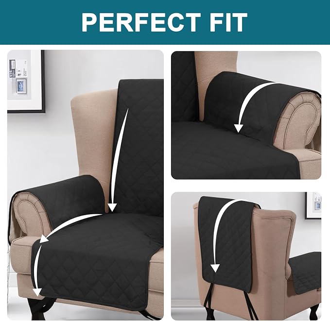 Turquoize 100% Waterproof Wing Chair Cover Wing Armchair Slipcovers Chair Couch Protector Triple Non-Slip Sofa Slipcover for Wing Chair Furniture Protector for Pets, Kids,Dog (Wing Chair, Black) - Image 5