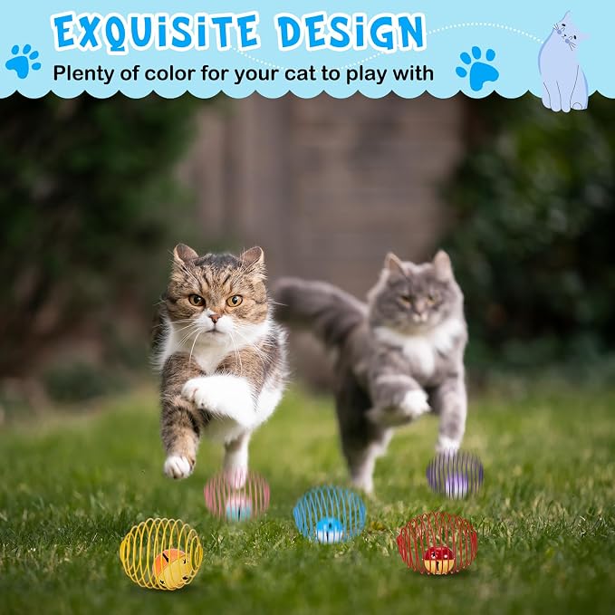 Jecery 5 Pcs Cat Toys Spring,Bell,Multicolor | Interactive Metal Cat Toy, Stretchable Rolling Ball, for Indoor Cats, Colorful Playful Coils, Kitten Pet Supplies - Image 4