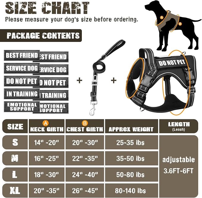 Tactical Dog Harness and Leash Set for Large Dogs+10 Dog Patches | Heavy Duty No Pull Service Dog Vest with Dog Seat Belt,Padded Handles,Adjustable Reflective for Training Hiking Black L - Image 5