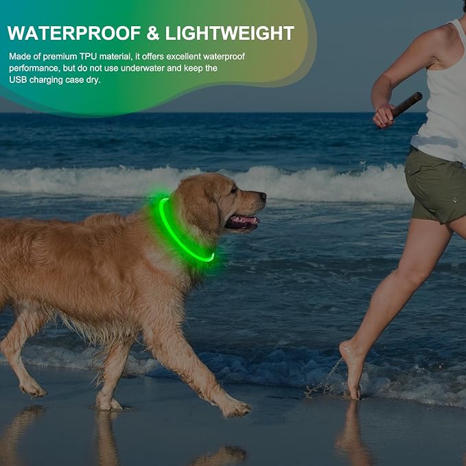 Led Dog Collar - Waterproof Lighted Pet Collar Rechargeable for Night, TPU Cuttable Light Up Doggie Collar for Small, Medium, Large Dogs Walking (Green) - Image 6