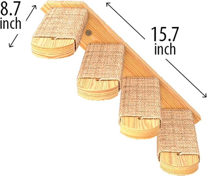 Skywin Cat Wall Steps - Solid Rubber Wood Cat Stairs Great for Scratching and Climbing - Easy to Install Wall Mounted Shelves for Playful Cats (Wood, Right-Left) - Image 3