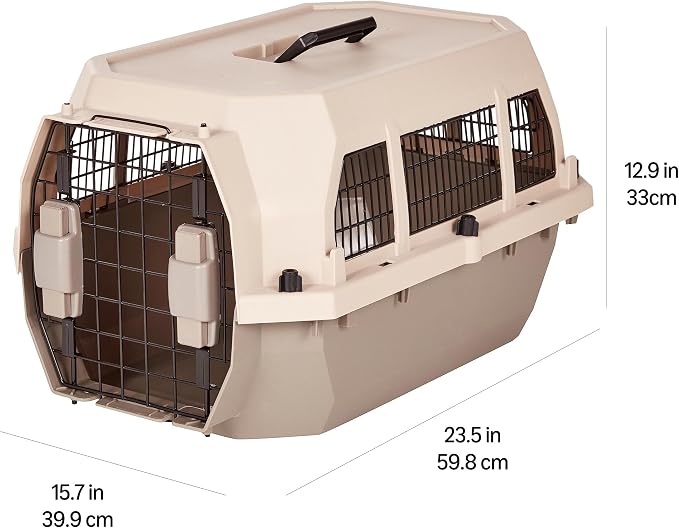 Amazon Basics Hard-Sided Dog and Cat Kennel, Single-Door Travel Pet Carrier with Metal Wire Ventilation, 23.6"L x 15.7"W x 13"H, Beige - Image 6