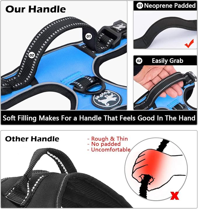 PoyPet No Pull Dog Harness Small with Front Clip & Neck Release Buckle | No Choke, Adjustable Vest, Reflective, Back Clip, Lockable, Soft Padded, Easy Control Handle for Walking Training, XS, Blue - Image 5