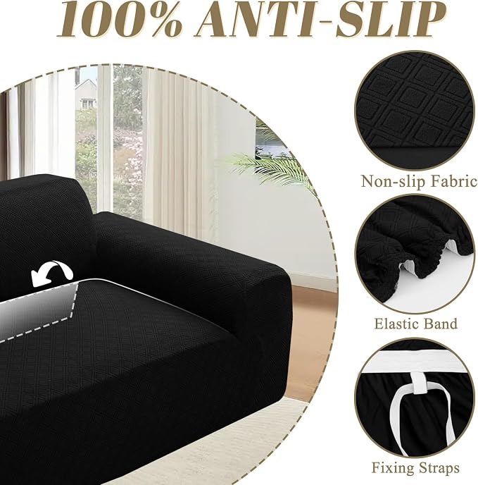 ALIECOM Corner Sectional Couch Covers Washable Sofa Cover L Shaped Couch Cover for Dogs Pets Stretch Soft Sectional Slipcovers with Non Slip Strips U Shape Furniture Protector (Dark Black, Large) - Image 6