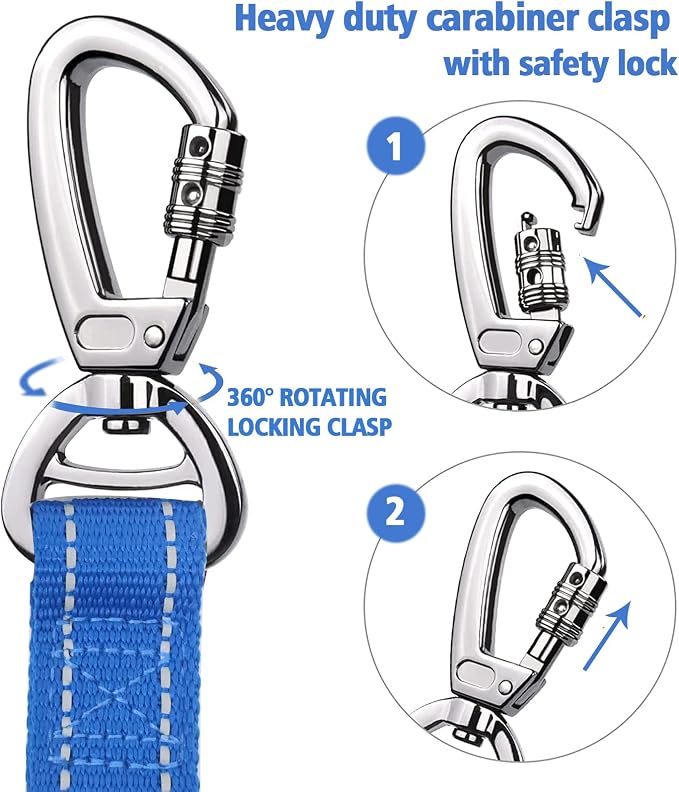 Heavy Duty Bungee Dog Leash with Locking Carabiner for Large Dogs | No Pull Bungee Shock Absorbing, 2 Padded Handles for control, Fits 60-150 lbs Dogs, Seatbelt Buckle, Reflective - Image 4