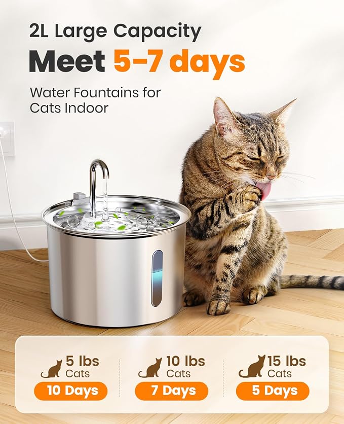 oneisall Stainless Steel Cat Water Fountain,PWF 001 | Quiet Pump＜30 dB, Faucet Spout Design, with 2 Replacement Filters for provide a fresh water - Image 2