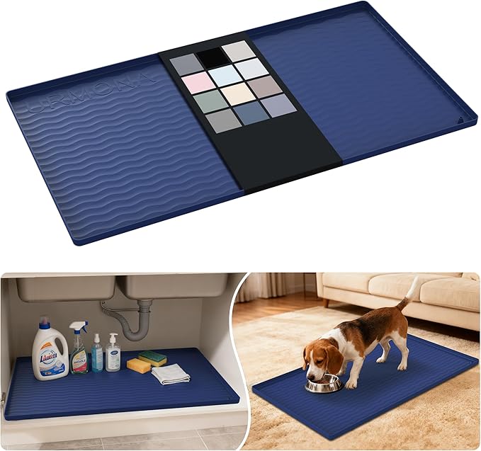 URMONA Waterproof Silicone Under Sink Mat 34'' x 19'' Shelf Liner for Kitchen and Bathroom, Cabinet and Counter Protector, Storage and Organizers, Litter Mat, Pet Cat Puppy Essentials(Navy) by URMONA