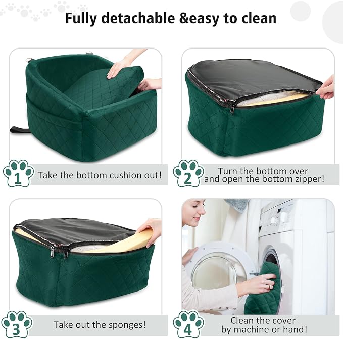 NEEZUKAR Dog Car Seat for Small Medium Dogs,Detachable Washable Dog Booster Seat Under 30lbs, Pet Car Seats Travel Bed with Storage Pockets and Safety Belt(Green) - Image 5