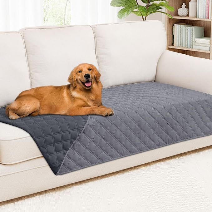 Smiry Waterproof Reversible Pet Couch Covers for Dogs | Pet Friendly, Soft Fabric, Washable Sofa Furniture Protector for Dogs Cat Kids, Checkered (40"x80", Grey/Dark Grey) by Smiry
