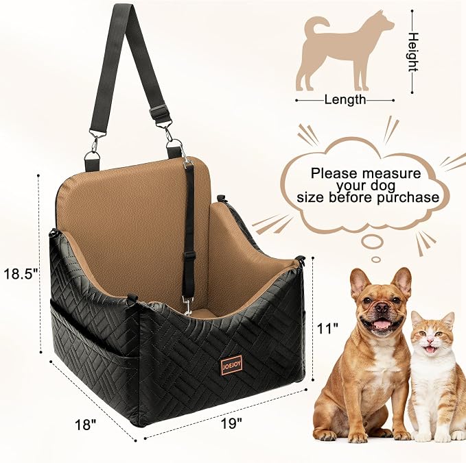 JOEJOY Dog Car Seats for Small Medium Dogs Under 35lbs, Waterproof PU Leather Dog Booster Seat with Detachable Cover, Thickened Memory Foam Pet Car Seat with Safety Belt and Storage Pockets - Image 6