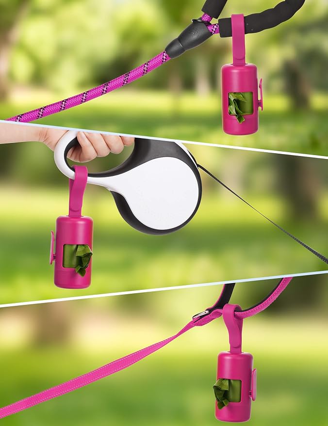 Gobeigo Dog Poop Bag Holder with Convenient Hook for Waste Bags(Hot Pink) | Silicone Strap Fits Any Leash, Large Opening for Easy Dispensing with 1 Bonus Roll of Waste Bags - Image 3