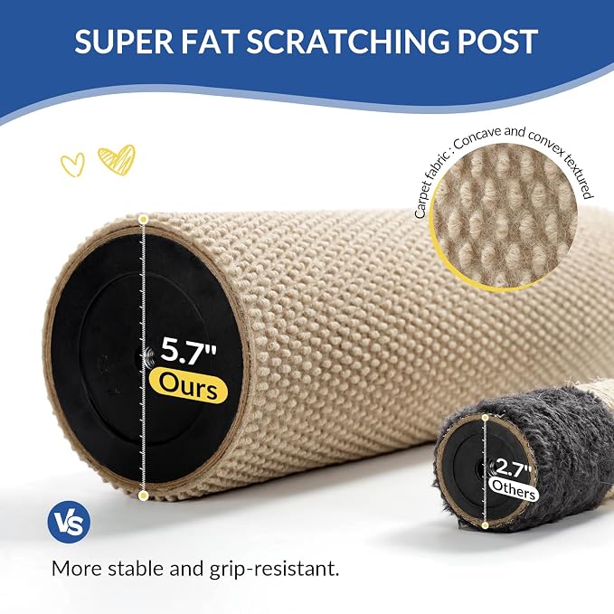 Cat Craft 41" Cat Scratching Post, Beige | Short Plush Fabric, Stable Wide Base, Replaceable Hanging Ball, Full Stretch Design - Image 2