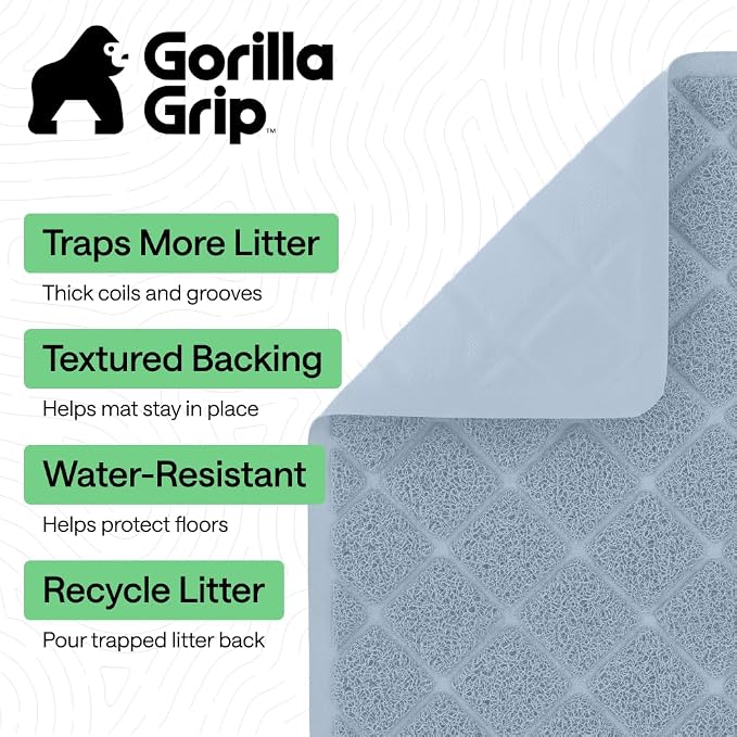 GORILLA GRIP Cat Litter Box Mat, Cushioned Coil Mesh Litter Trapping Mats, Scatter Control Supplies for Less Mess, Phthalate Free, Ultra Deep Catch Grooves, Rinse or Vacuum to Clean, 24x17 Light Blue - Image 2