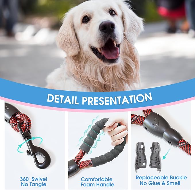 2/4/5/6 FT Dog Leash with Comfortable Padded Handle and Highly Reflective Threads for Small Medium and Large Dogs (5FT-1/2'', Black Red) - Image 3