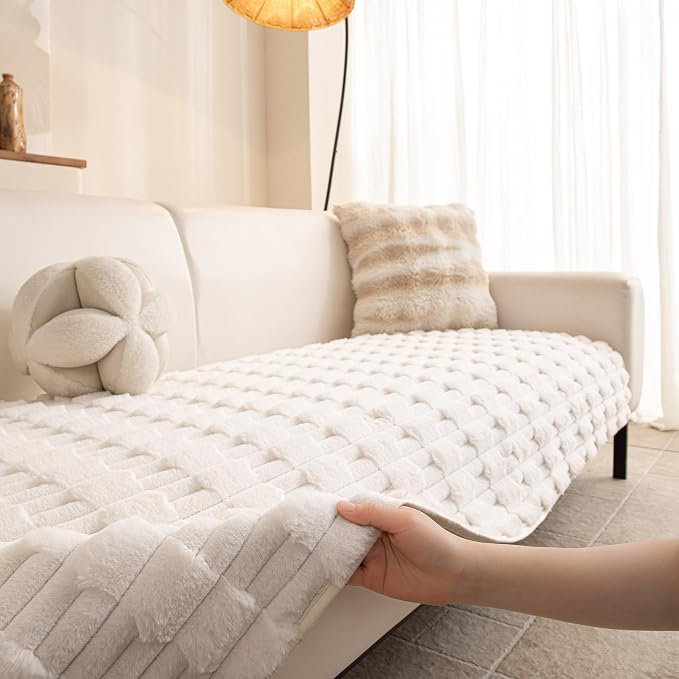 MYSKY HOME 100% Waterproof Couch Cover for Dogs, Plush Pet Couch Covers for Sofa Washable, Couch Covers for 3 Cushion Sofa Pet Friendly, Non-Slip Durable Sofa Cover Slipcover Protector, Cream, 35"x71" - Image 6