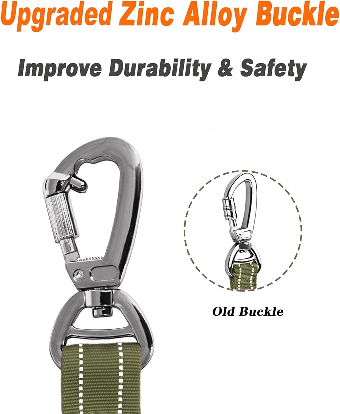 AUBELL Tactical Dog Leash Heavy Duty,4-6ft No Pull Bungee Leash,Green | Reflective Dog Leash for Medium Large Dogs with Comfortable Padded Double Handle,Car Seat Belt,360 Degree Rotating Carabiner - Image 5