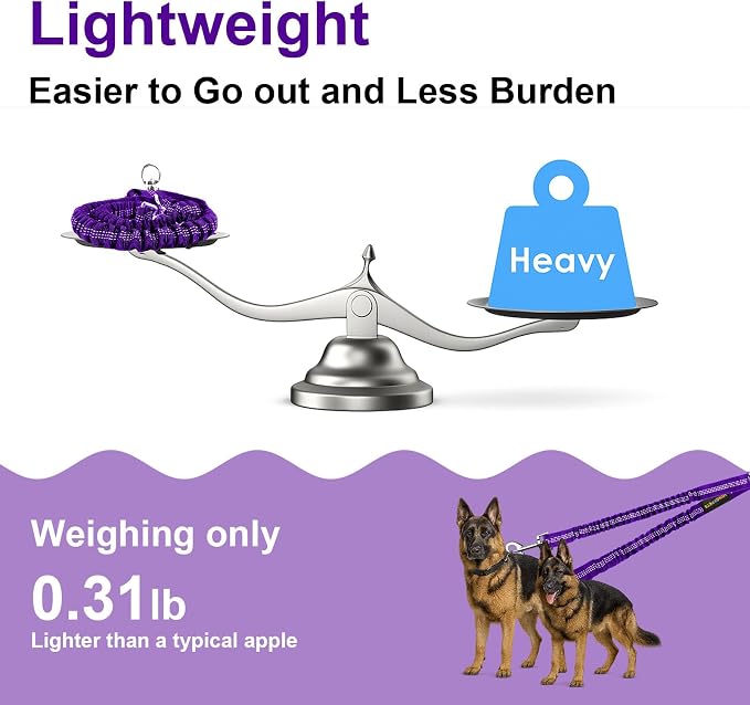 MingXpet 2 Dog Leash, Dog Leash for 2 Dogs, 360° Swivel No Tangle Double Walking Training Leashes for Large Dogs that Pull, Comfortable Shock Absorbing Reflective Bungee, Purple - Image 6