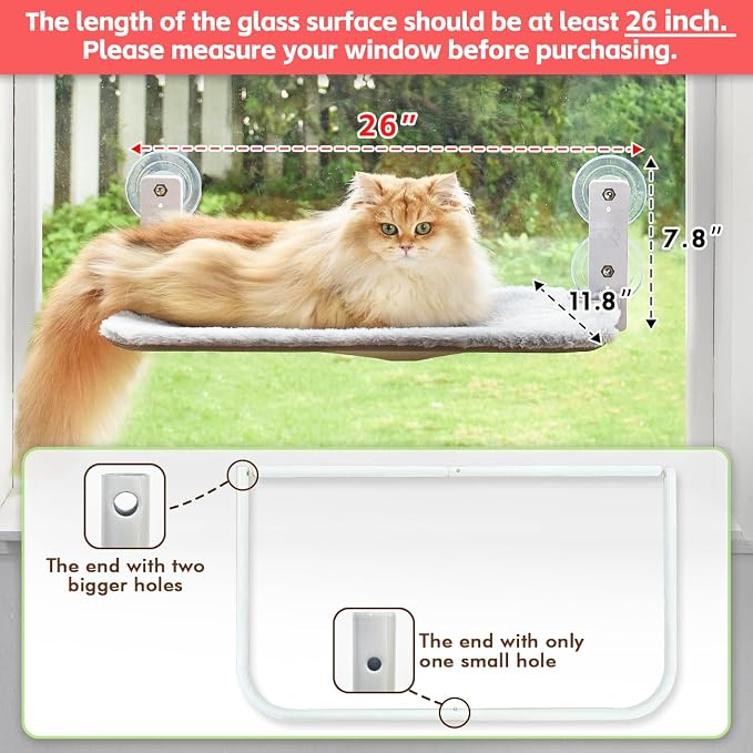 AMOSIJOY Cordless Cat Window Perch, Cat Hammock for Wall with 4 Suction Cups, Solid Metal Frame and Reversible Cover, Foldable Cat Beds for Indoor Cats - Image 2