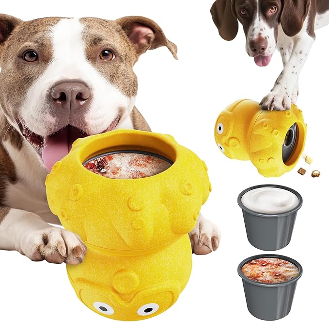 3-in-1 Treat-Dispensing Dog Puzzle Toy and Slow Feeder, Yellow | Octopus Puzzle Supports Frozen Treats,Dog Chew Toy,Kibble Dispensing and Slow Feeding,Interactive Dog Toys by VIRGOOER