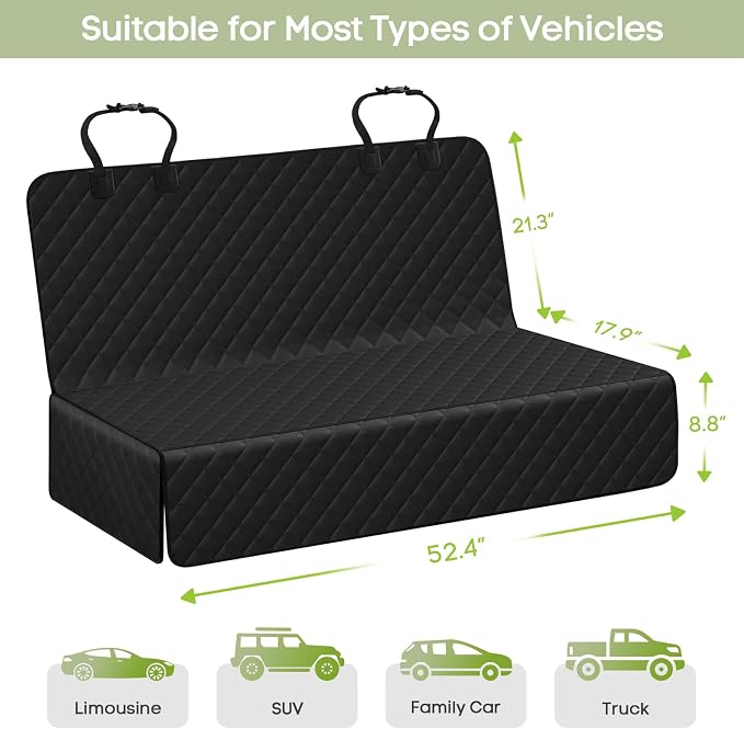 Back Seat Cover for Dogs, Bench Seat Cover Protector with Side Flaps | 600D Oxford, Waterproof Scratchproof Non-Slip Car Seat for Dogs, Velcro Openings for Child Seat Access, Fits Cars Trucks SUVs - Image 3